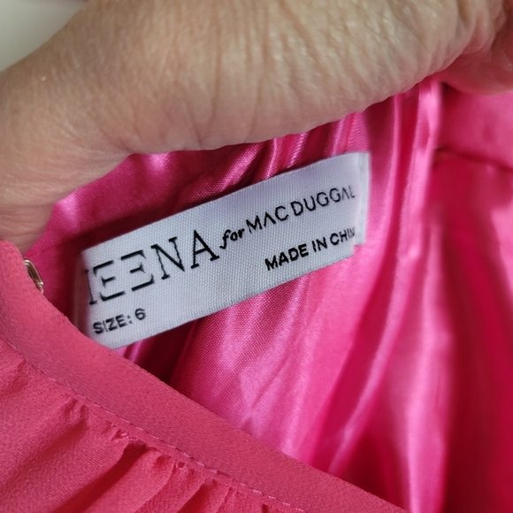 Ieena for Mac Duggal,  Tiered Ruffle Pleated High Neck Gown, HotPink, Size 6,NWT - Picture 12 of 16